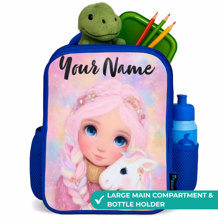 Kids backpack with name - Blue - Girl - Unicorn - Pink — 5