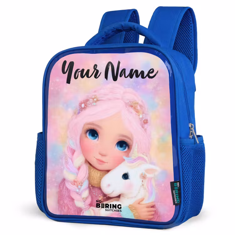 Kids backpack with name - Blue - Girl - Unicorn - Pink — 7