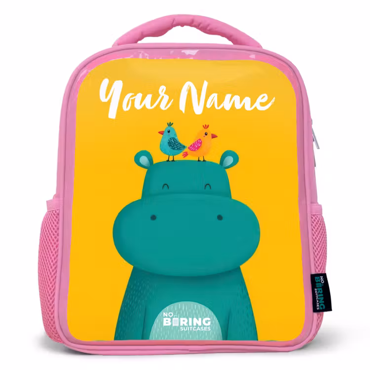 Kids backpack - Pink - Hippo - Birds - Yellow — 1