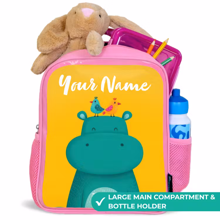 Kids backpack - Pink - Hippo - Birds - Yellow — 2