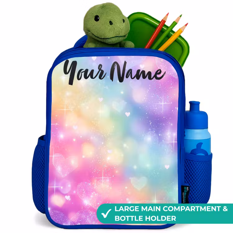 Kids backpack with name - Blue - Light - Rainbow - Hearts — 5