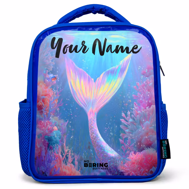 Kids backpack with name - Blue - Mermaid - Coral - Water — 1