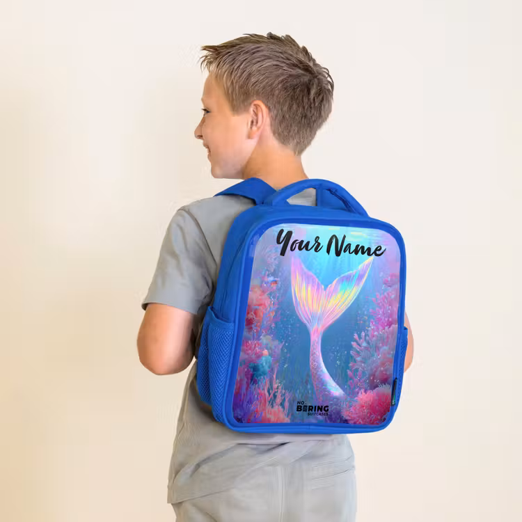 Kids backpack with name - Blue - Mermaid - Coral - Water — 2