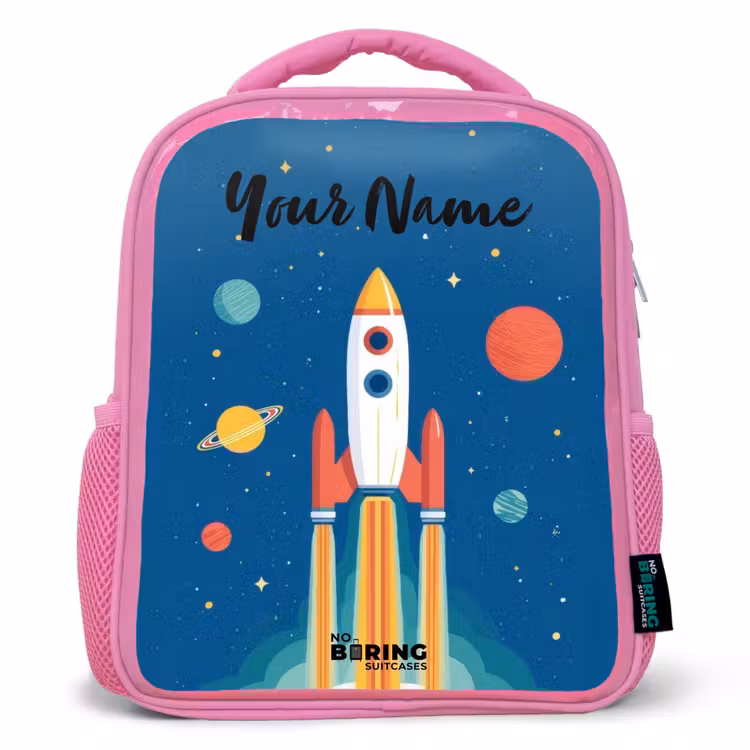 Kids backpack - Pink - Rocket - Planet - Stars - Multicolored — 1