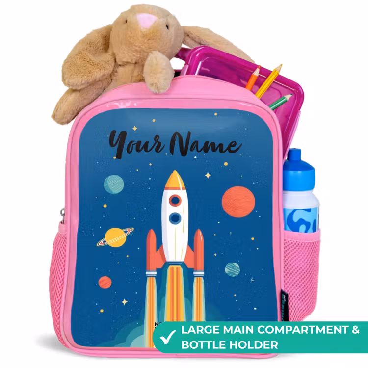 Kids backpack - Pink - Rocket - Planet - Stars - Multicolored — 2