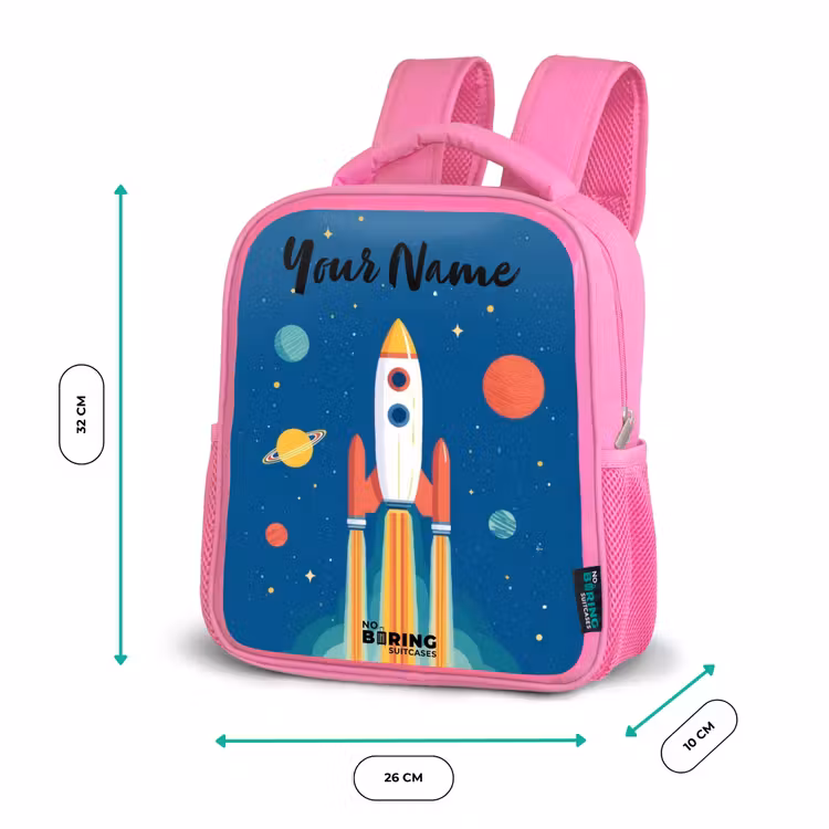Kids backpack - Pink - Rocket - Planet - Stars - Multicolored — 3