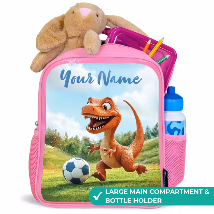 Kids backpack with name - Pink - Soccer - Dino - Sports — 2
