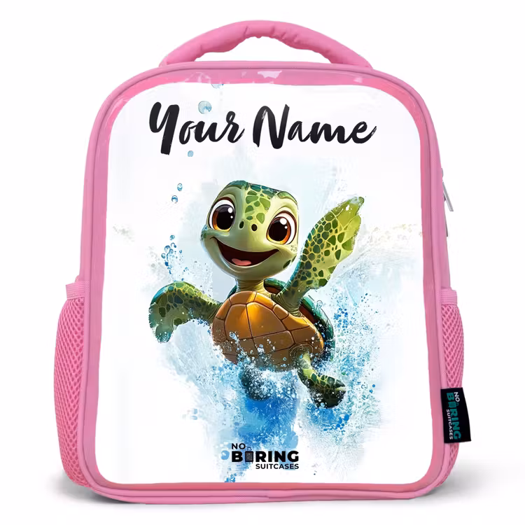 Kids backpack with name - Pink - Turtle - Water - Green — 1