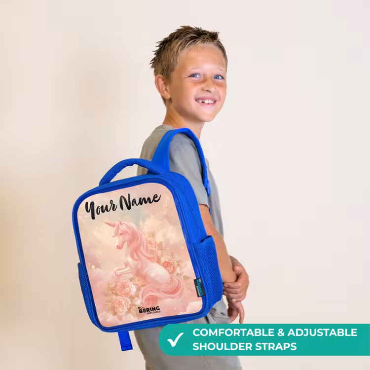 Kids backpack with name - Blue - Unicorn - Clouds - Pink — 4