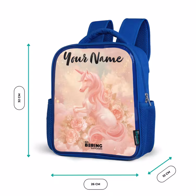 Kids backpack with name - Blue - Unicorn - Clouds - Pink — 6