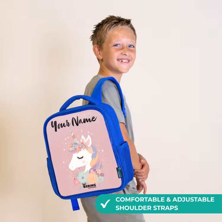 Kids backpack with name - Blue - Unicorn - Pink - Flowers — 4