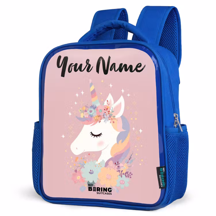 Kids backpack with name - Blue - Unicorn - Pink - Flowers — 7