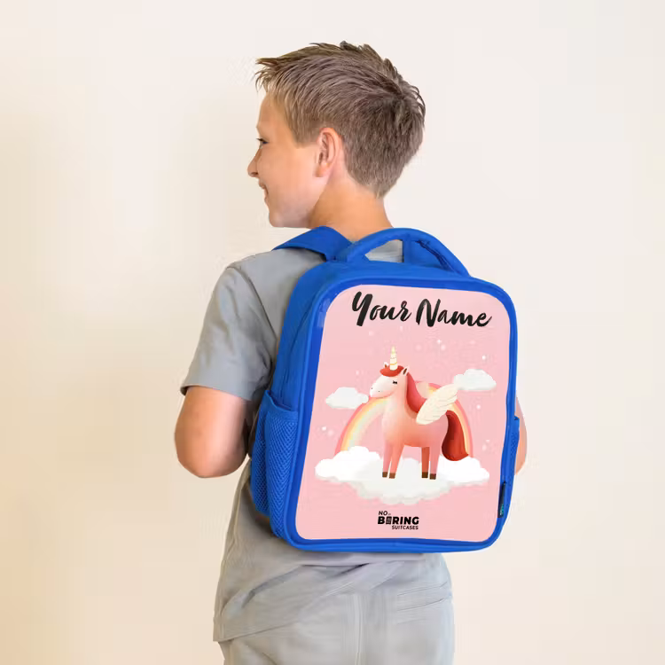 Kids backpack with name - Blue - Unicorn - Wings - Pink - Rainbow — 2