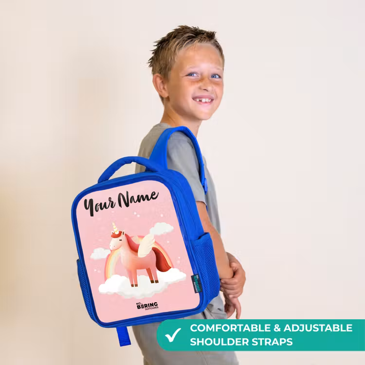 Kids backpack with name - Blue - Unicorn - Wings - Pink - Rainbow — 4