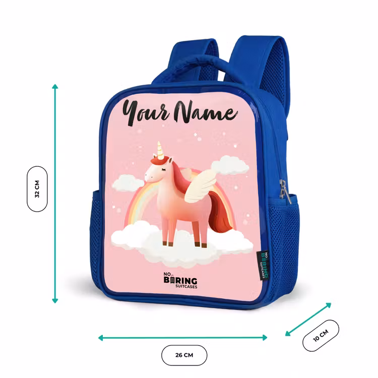 Kids backpack with name - Blue - Unicorn - Wings - Pink - Rainbow — 6