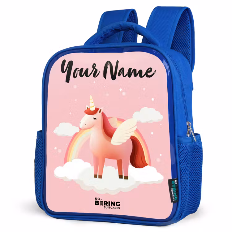 Kids backpack with name - Blue - Unicorn - Wings - Pink - Rainbow — 7