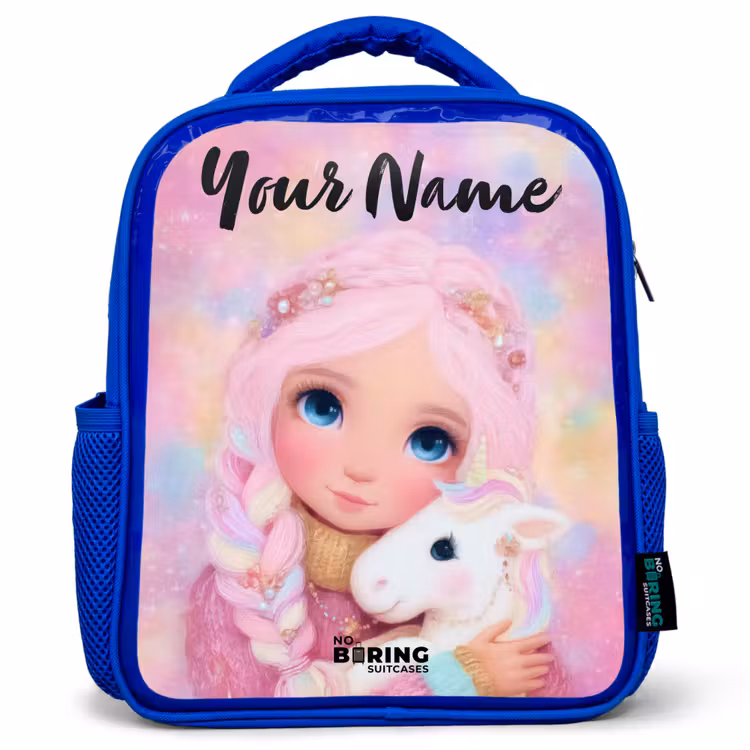 Kids backpack with name - Blue - Girl - Unicorn - Pink — 1