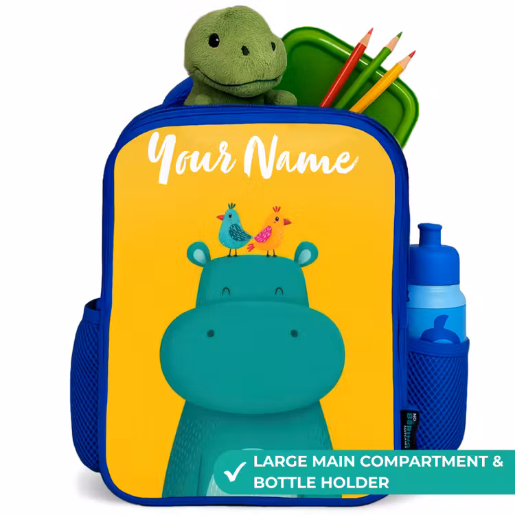 Kids backpack - Blue - Hippo - Birds - Yellow — 5