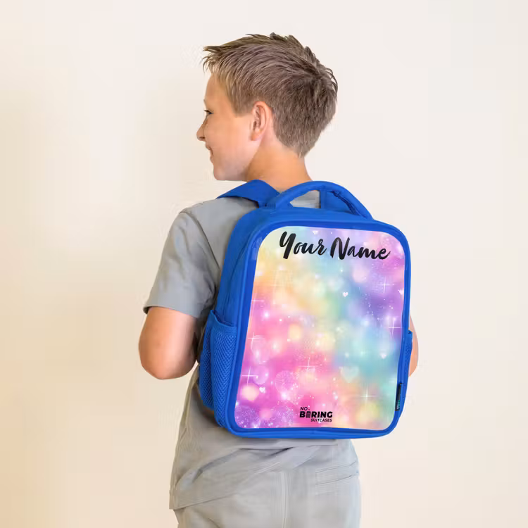Kids backpack with name - Blue - Light - Rainbow - Hearts — 2