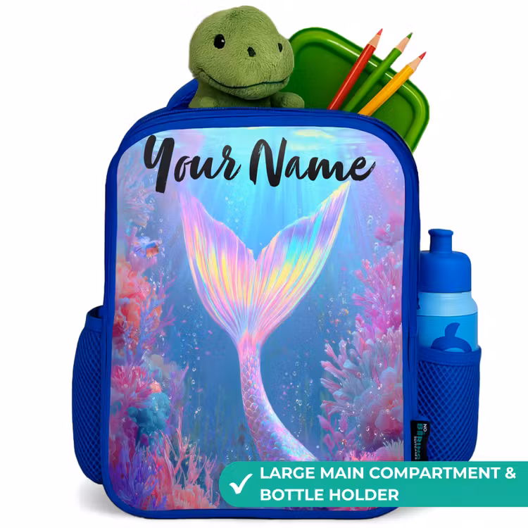 Kids backpack with name - Blue - Mermaid - Coral - Water — 5