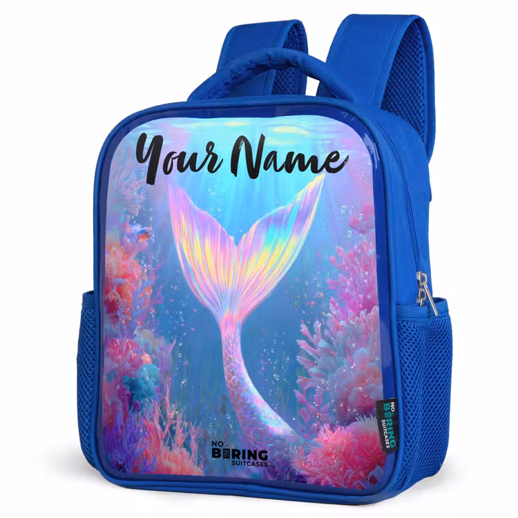 Kids backpack with name - Blue - Mermaid - Coral - Water — 7