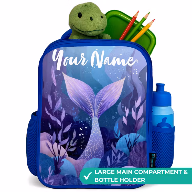Kids backpack with name - Blue - Mermaid - Underwater - Purple - Blue — 5