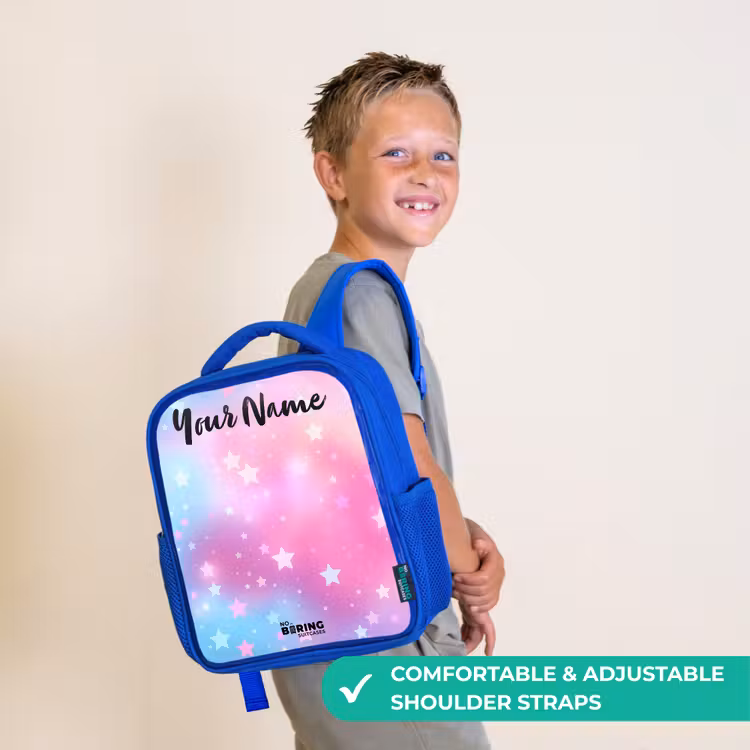 Kids backpack with name - Blue - Stars - Pink - Blue — 4