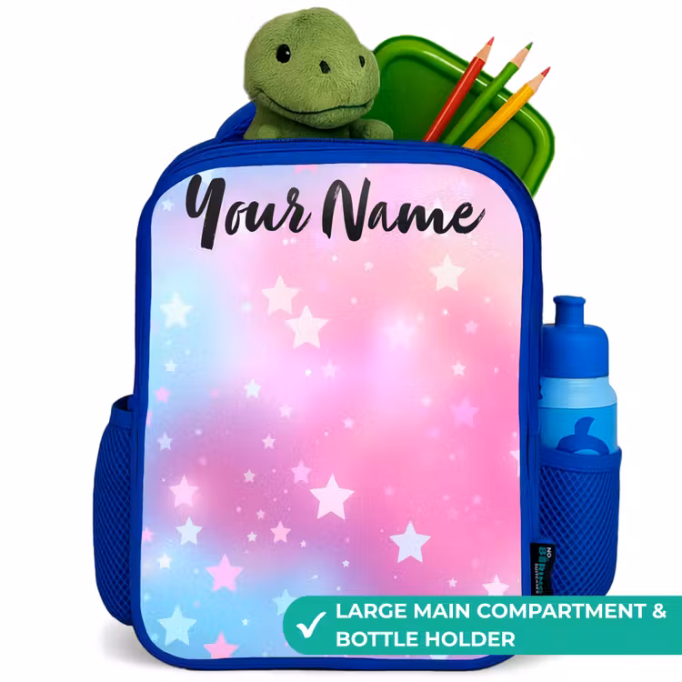 Kids backpack with name - Blue - Stars - Pink - Blue — 5