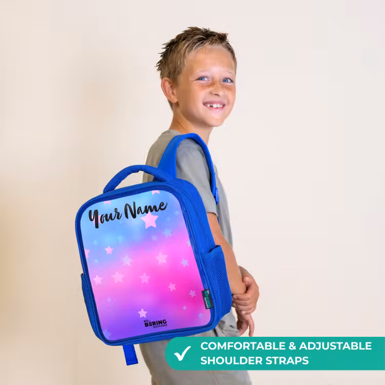 Kids backpack with name - Blue - Stars - Pink - Blue — 4