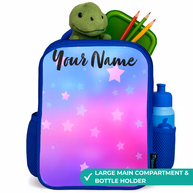 Kids backpack with name - Blue - Stars - Pink - Blue — 5