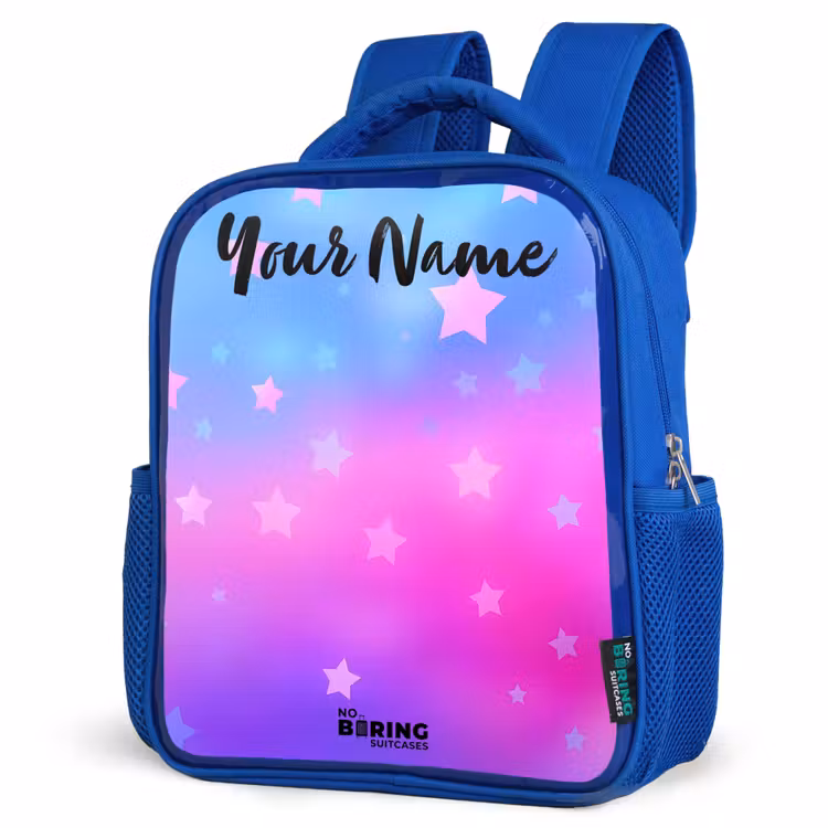Kids backpack with name - Blue - Stars - Pink - Blue — 7