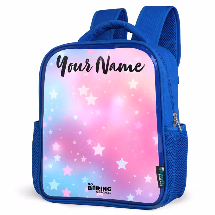 Kids backpack with name - Blue - Stars - Pink - Blue — 7