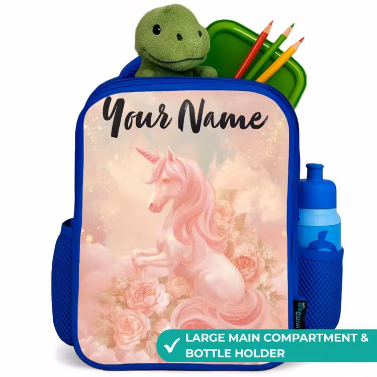 Kids backpack with name - Blue - Unicorn - Clouds - Pink — 5