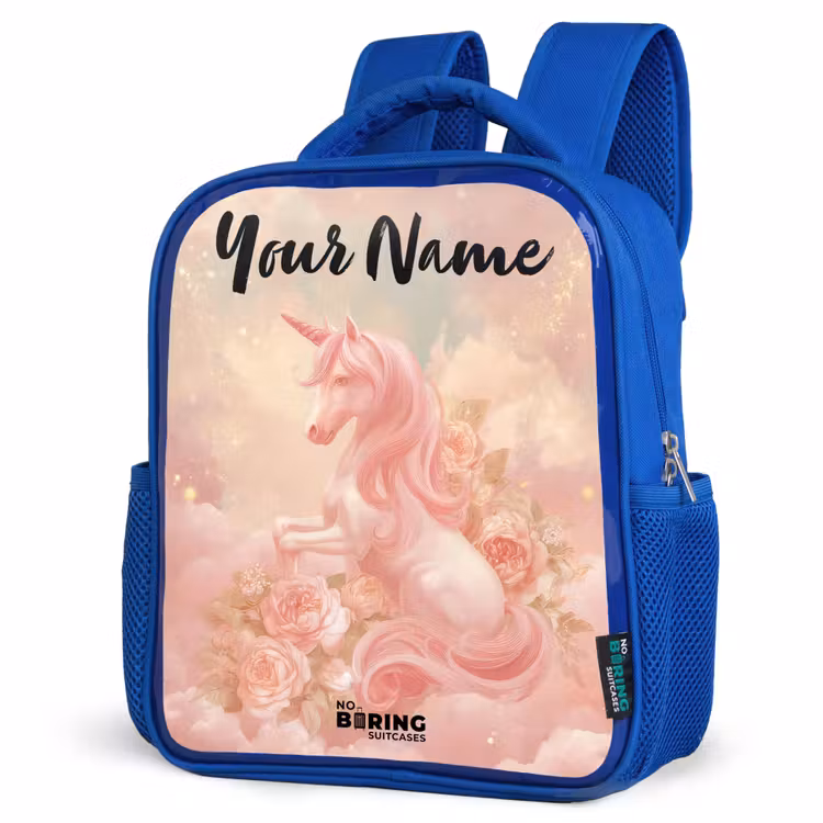 Kids backpack with name - Blue - Unicorn - Clouds - Pink — 7