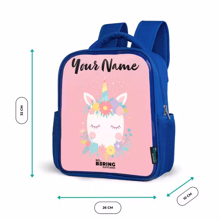 Kids backpack with name - Blue - Unicorn - Flowers - Pink — 6