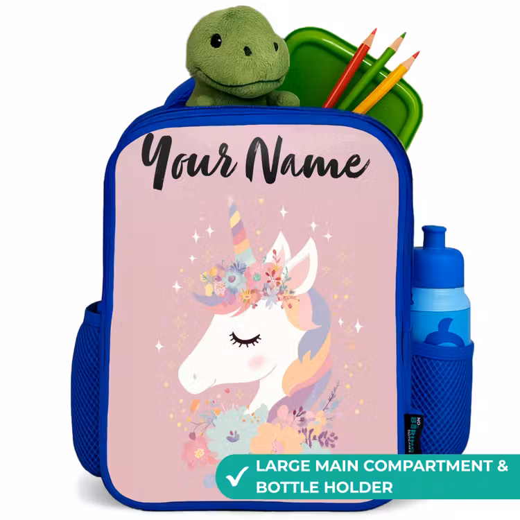 Kids backpack with name - Blue - Unicorn - Pink - Flowers — 5