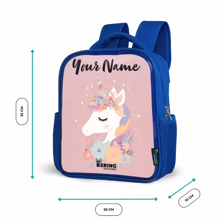 Kids backpack with name - Blue - Unicorn - Pink - Flowers — 6