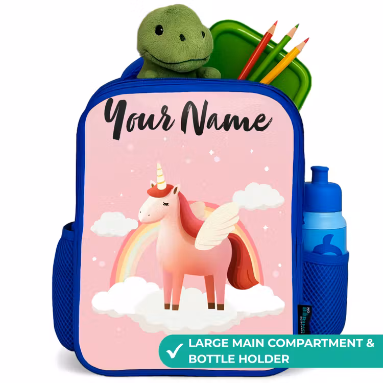 Kids backpack with name - Blue - Unicorn - Wings - Pink - Rainbow — 5