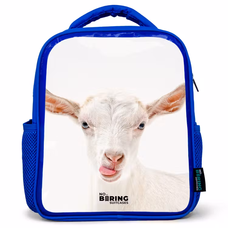Kids backpack - Blue - Goat Sticking Out Its Tongue — 1
