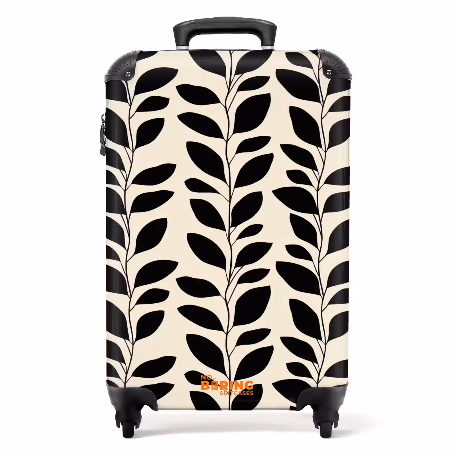 Suitcase - Botanical - Pattern - Black - Beige — 1
