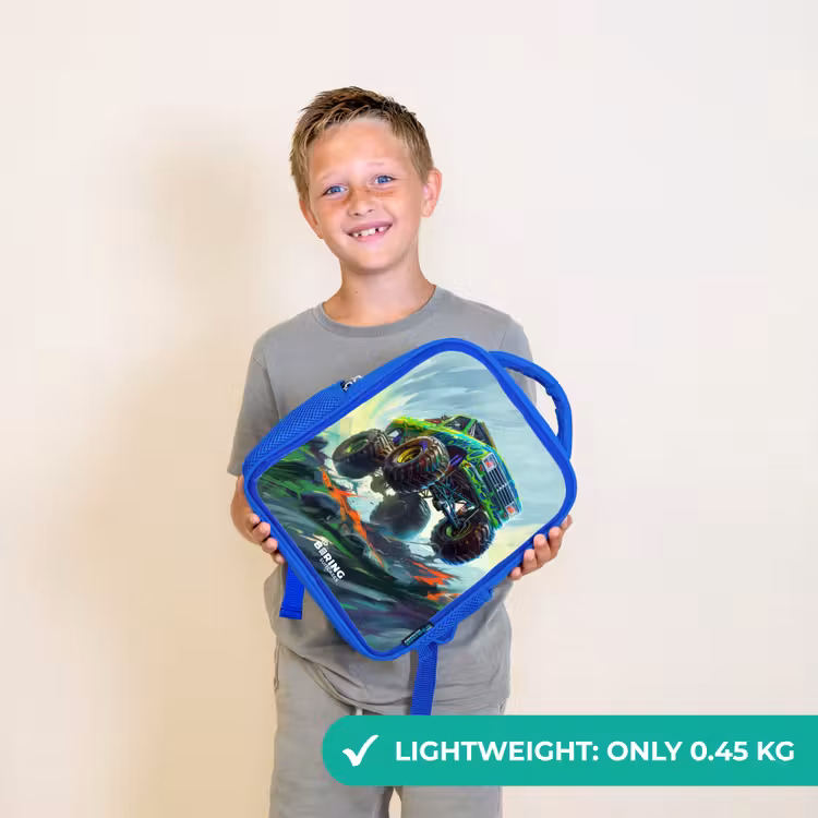 Kids backpack - Blue - Green Monster Truck with Brushstrokes — 3