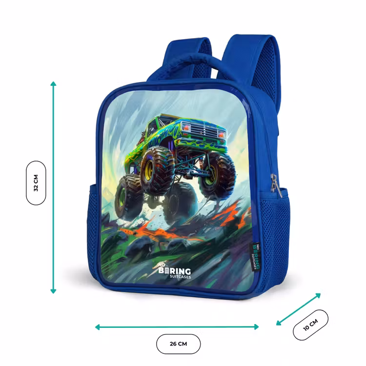 Kids backpack - Blue - Green Monster Truck with Brushstrokes — 6