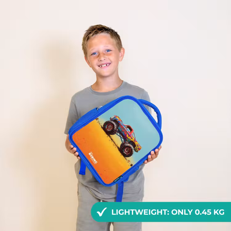 Kids backpack - Blue - Monster Truck with Graffiti Print in the Sand — 3
