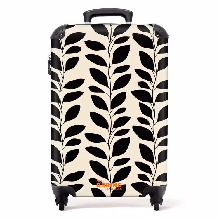Suitcase - Botanical - Pattern - Black - Beige — 1