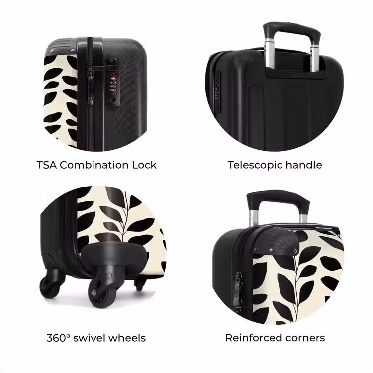 Suitcase - Botanical - Pattern - Black - Beige — 8
