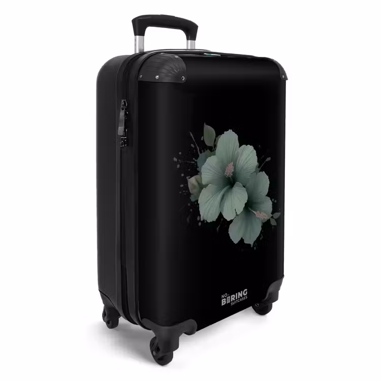 Suitcase - Black background with green hibiscus flower — 2