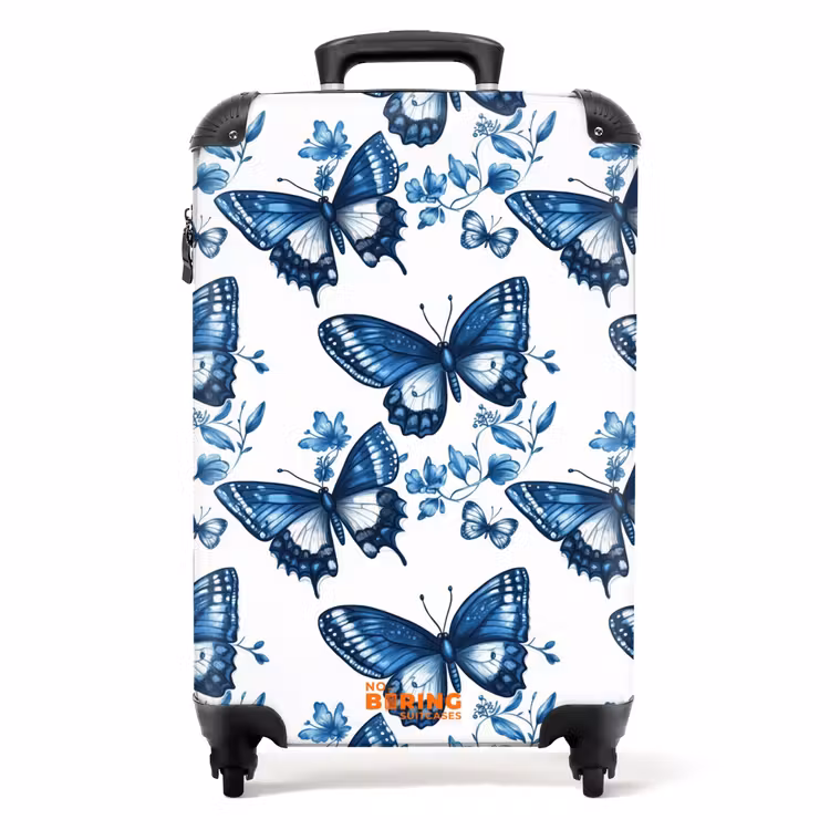 Suitcase - Blue - Butterflies - Flowers - White — 1