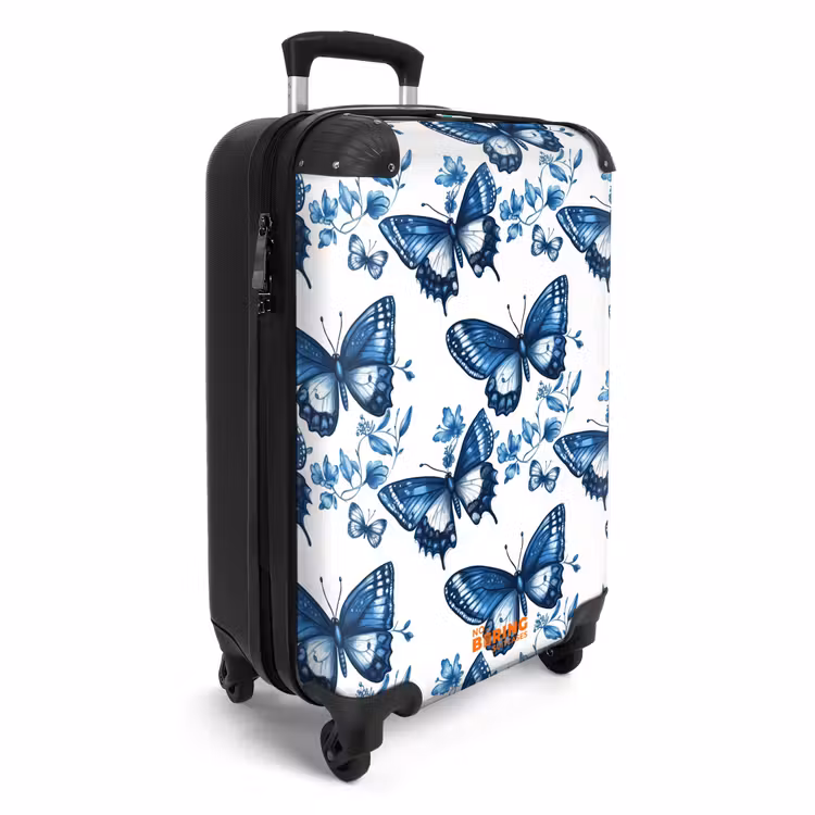 Suitcase - Blue - Butterflies - Flowers - White — 2