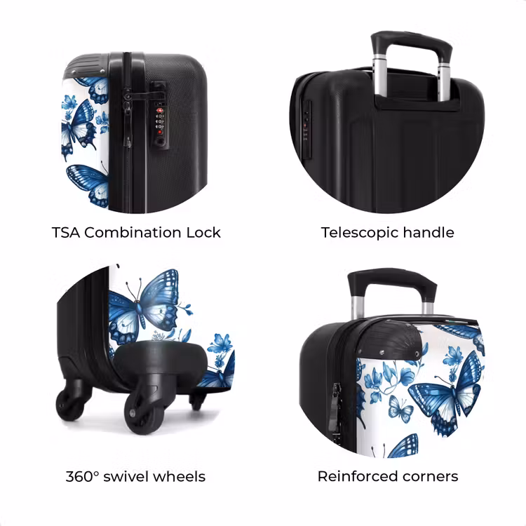 Suitcase - Blue - Butterflies - Flowers - White — 8