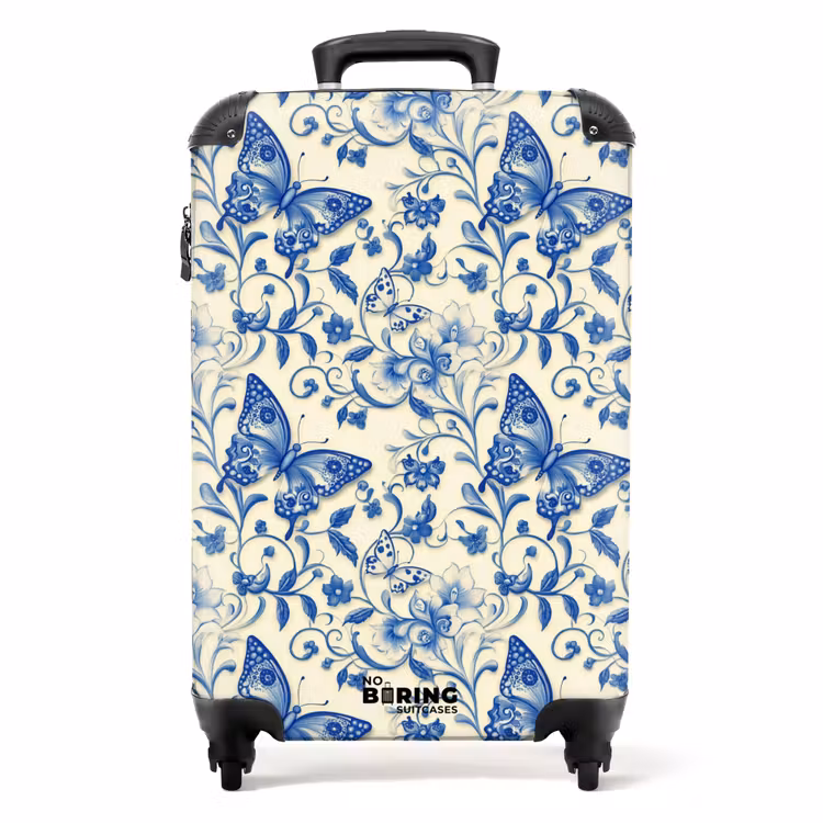 Suitcase - Butterflies - Flowers - Blue - Botanical — 1